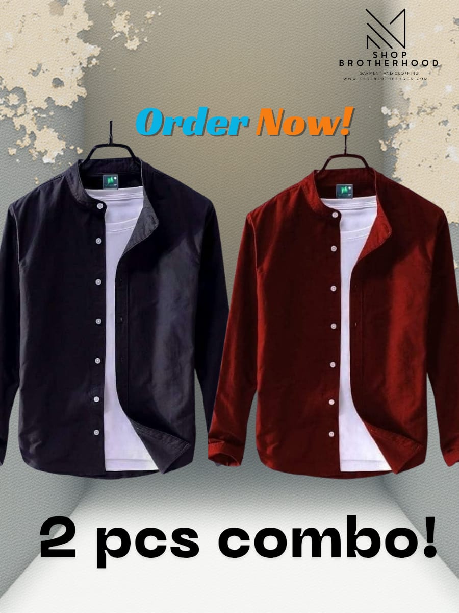 2 Pcs Casual Shirt Combo-Black, Red